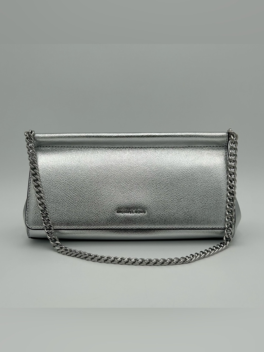 Michael Kors Carmine Silver Metallic Pebbled Leather Pochette